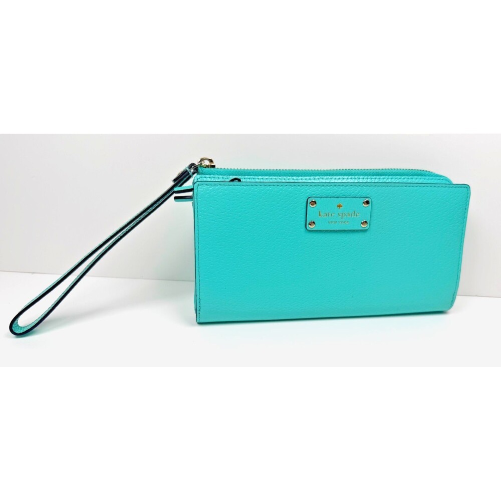 KATE SPADE Wellesley Layton Turquoise Pebbled Leather Wristlet Clutch WLRU1779